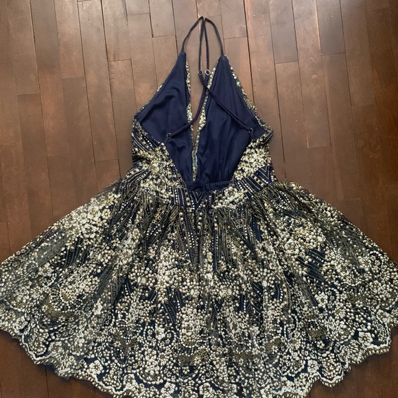 Luxxel Backless Sequin Mini Dress | Blue and Gold  | Size M - Picture 10 of 14